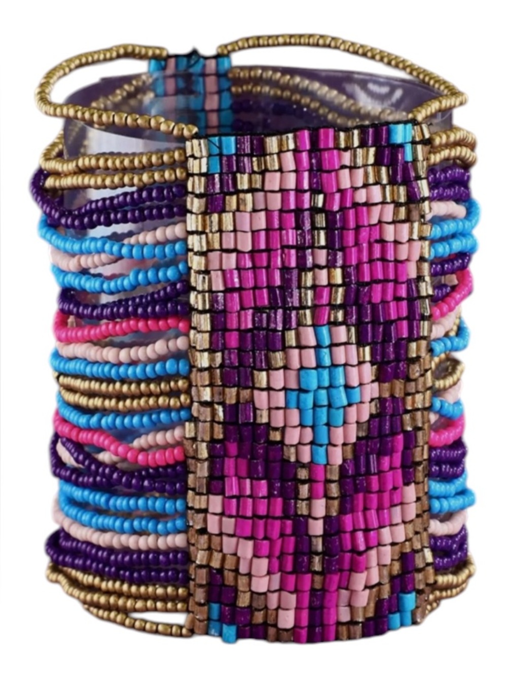 Colorful Southwestern Seed Bead Stretch Bracelet – Fuchsia – NWT